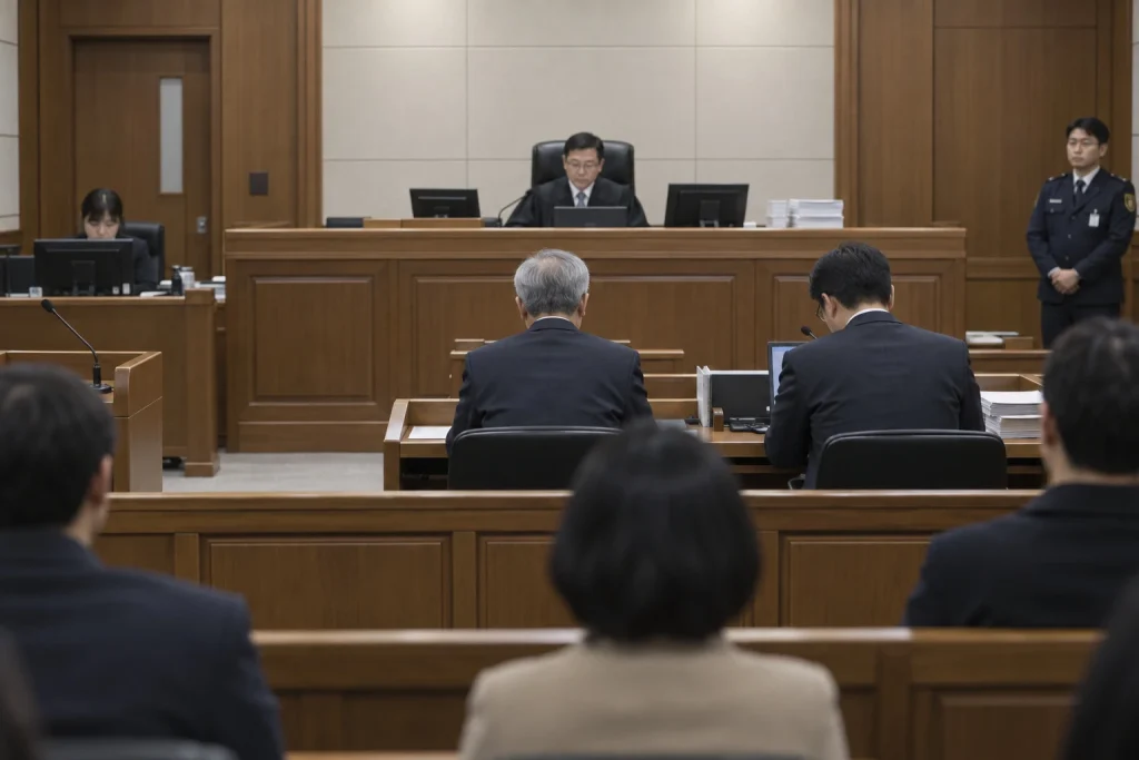 창원지방법원에서 진행된 보복협박 재판을 표현한 이미지