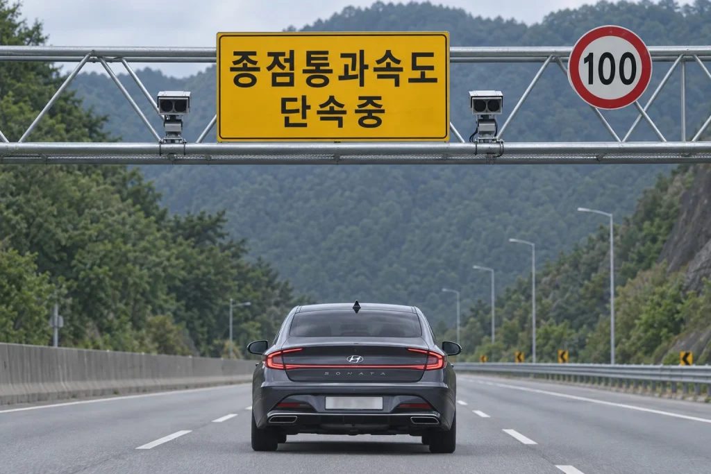구간단속 종료 카메라와 제한속도 표지판